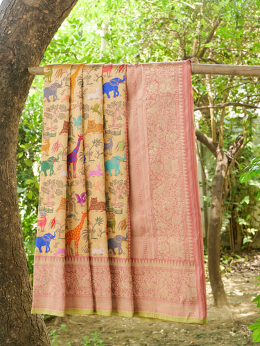 Handwoven Banarasi Katan Silk Kadwa Shikargah Saree