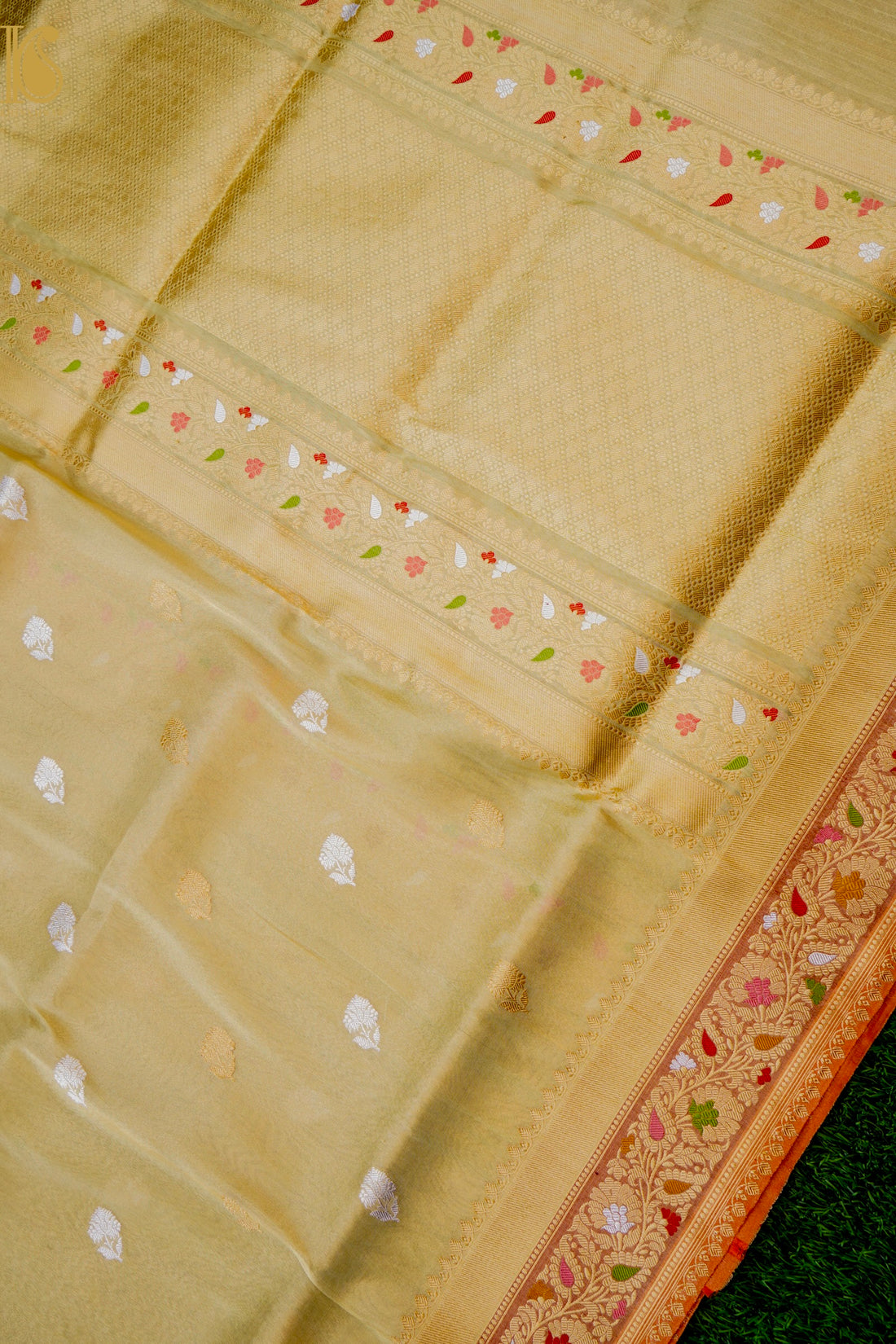 Handloom Banarasi Pure Silk Tissue Saree with Alfi Border