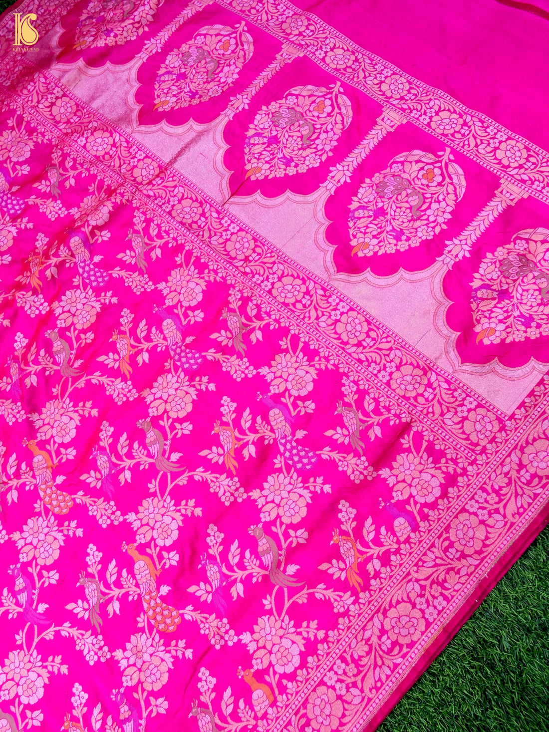 Handloom Katan Silk Pink Banarasi Shikargah Saree
