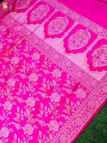 Handloom Katan Silk Pink Banarasi Shikargah Saree