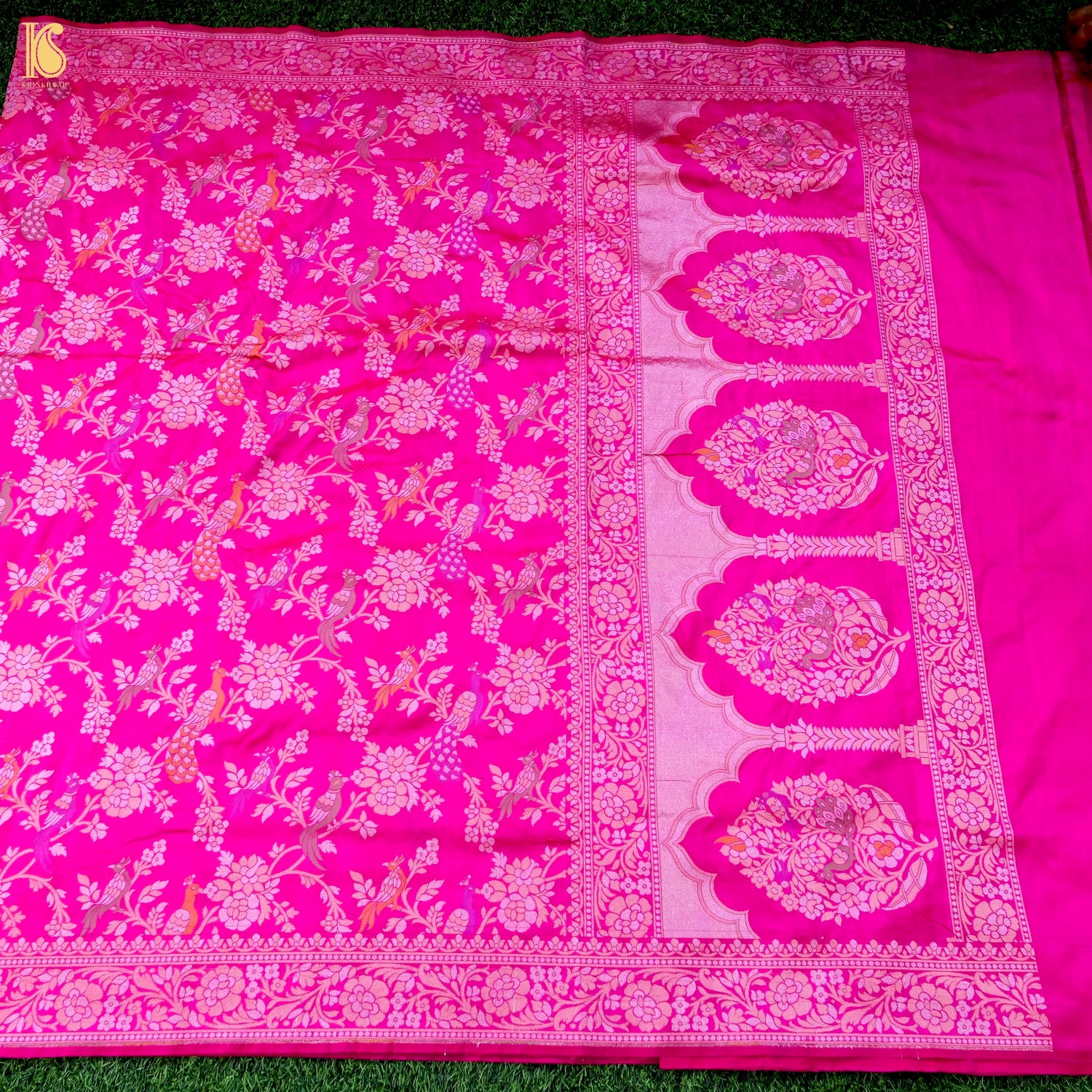 Handloom Katan Silk Pink Banarasi Shikargah Saree