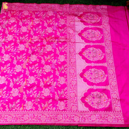 Handloom Katan Silk Pink Banarasi Shikargah Saree
