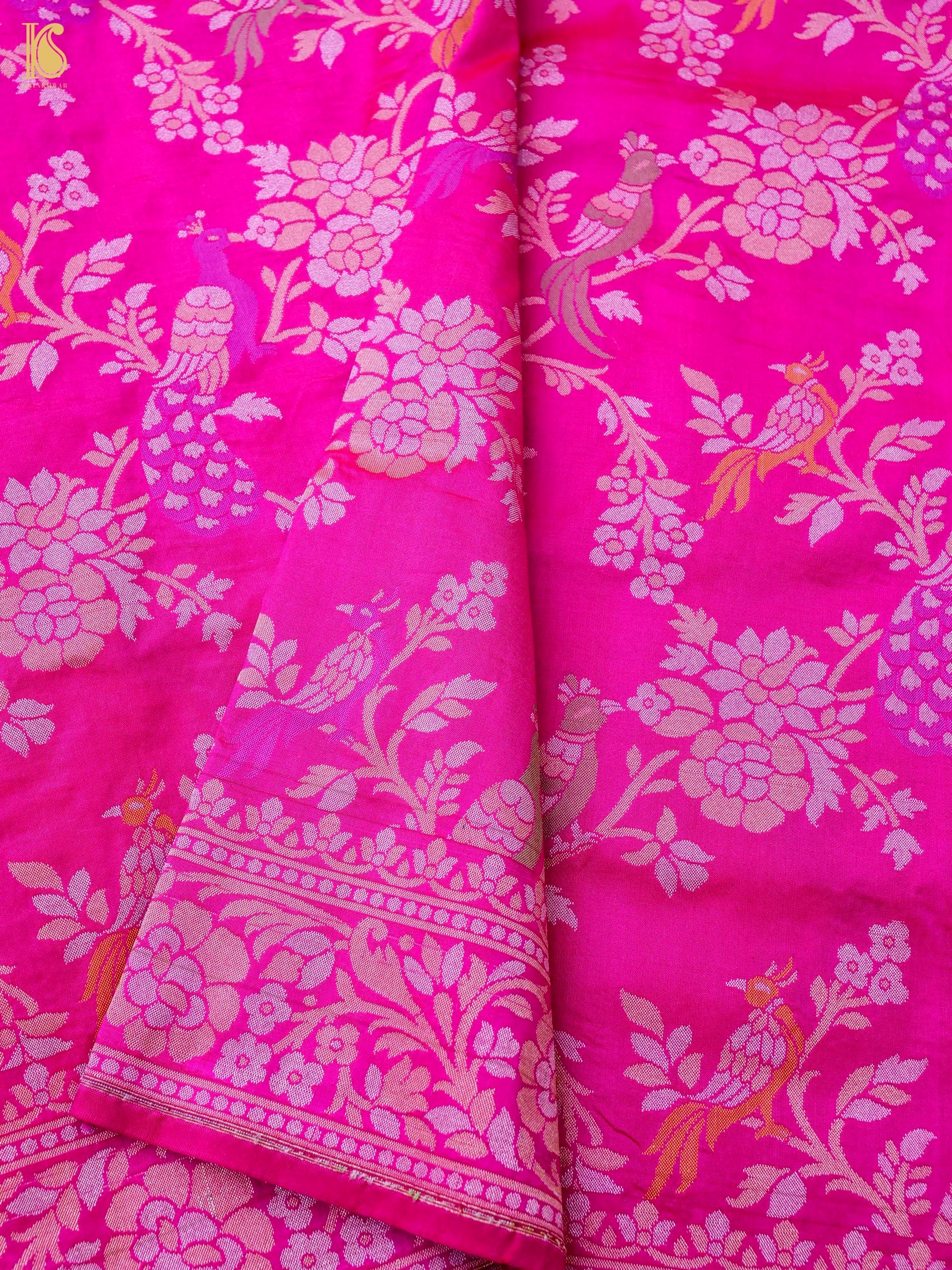 Handloom Katan Silk Pink Banarasi Shikargah Saree