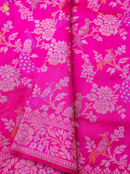 Handloom Katan Silk Pink Banarasi Shikargah Saree