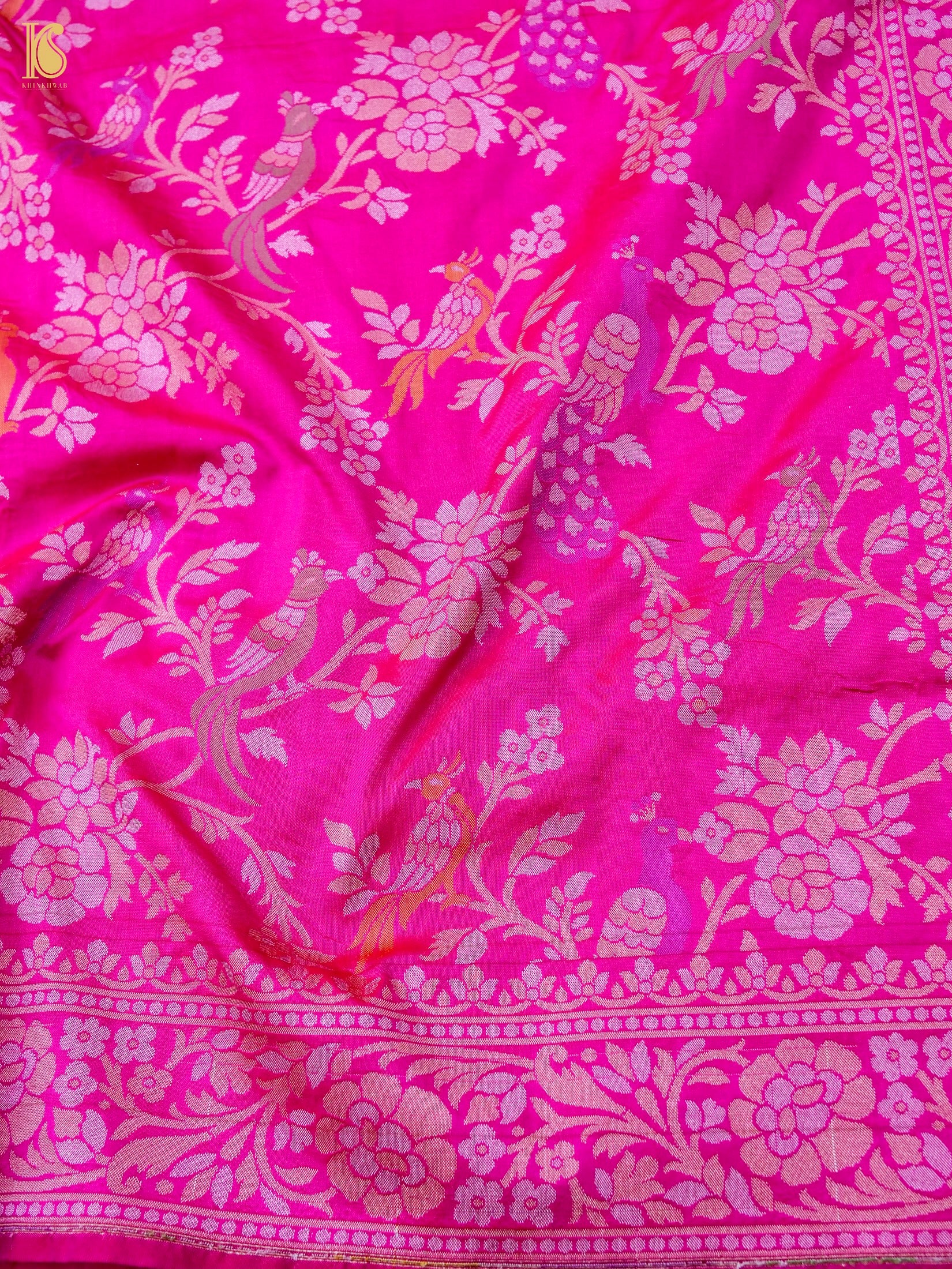 Handloom Katan Silk Pink Banarasi Shikargah Saree