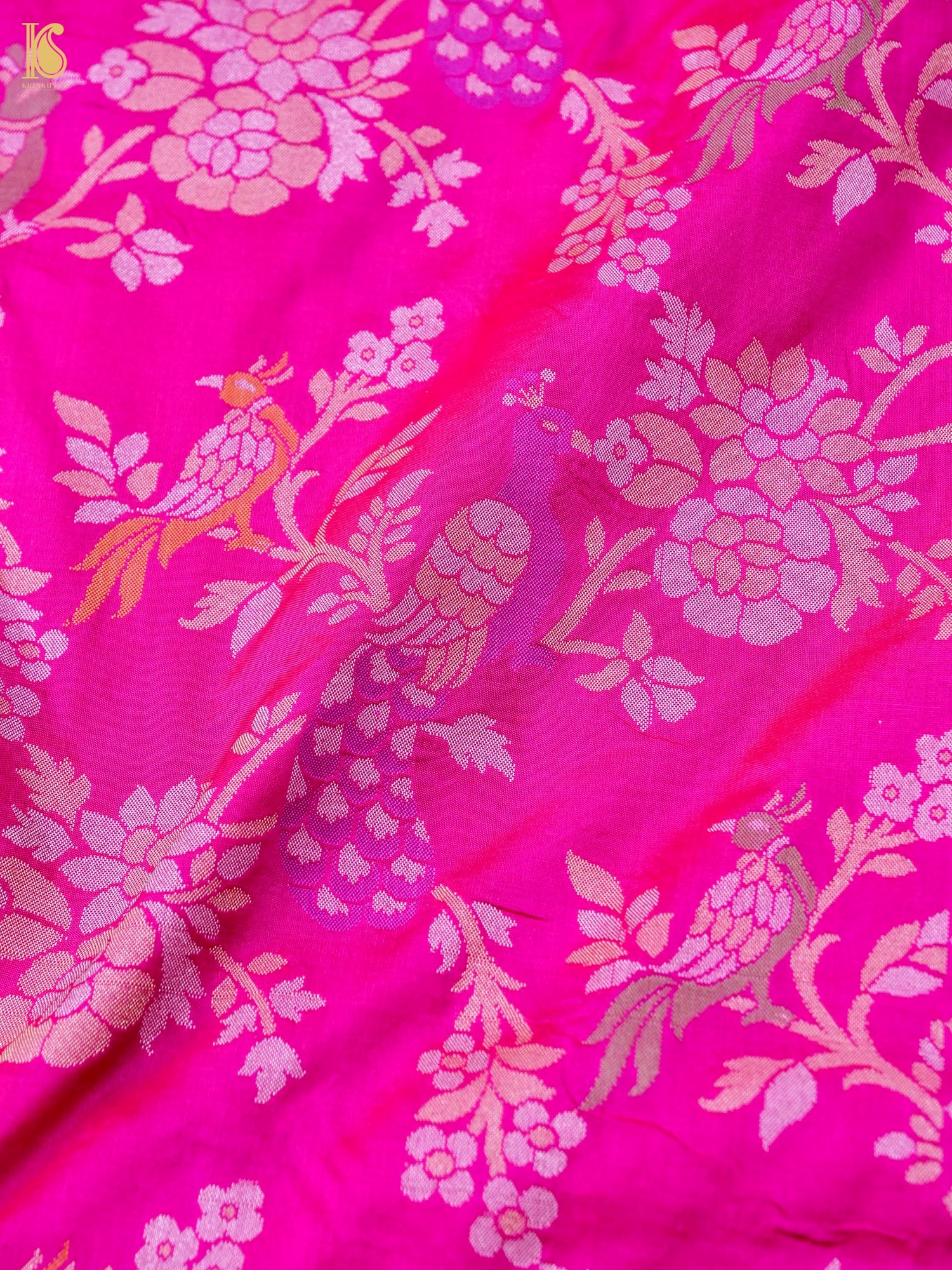 Handloom Katan Silk Pink Banarasi Shikargah Saree