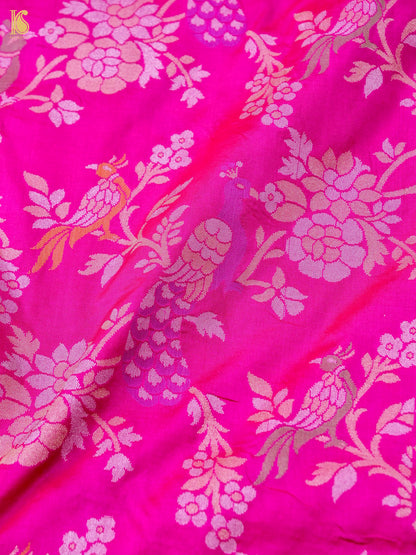 Handloom Katan Silk Pink Banarasi Shikargah Saree