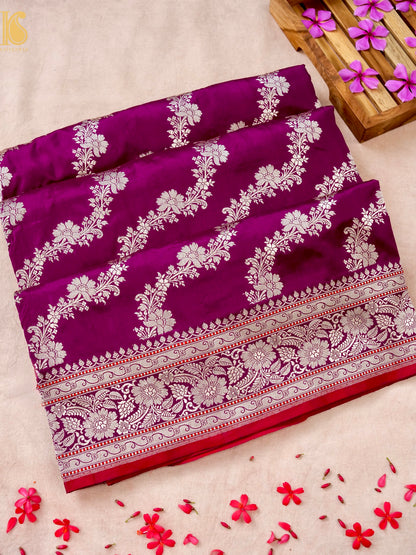 Pure Katan Silk Handloom Banarasi Kadwa Fullari Bel Saree