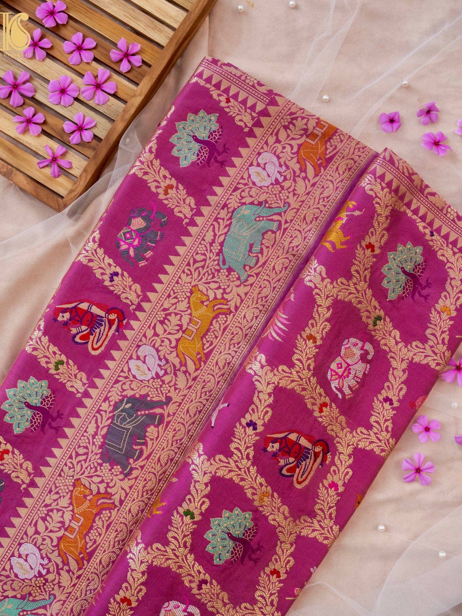 Handwoven Banarasi Katan Silk Kadwa Shikargah Saree