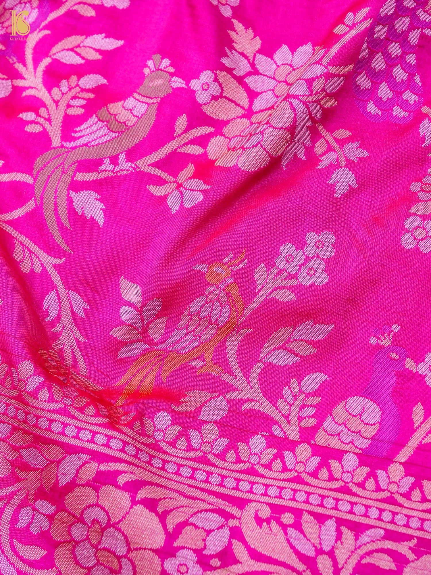 Handloom Katan Silk Pink Banarasi Shikargah Saree
