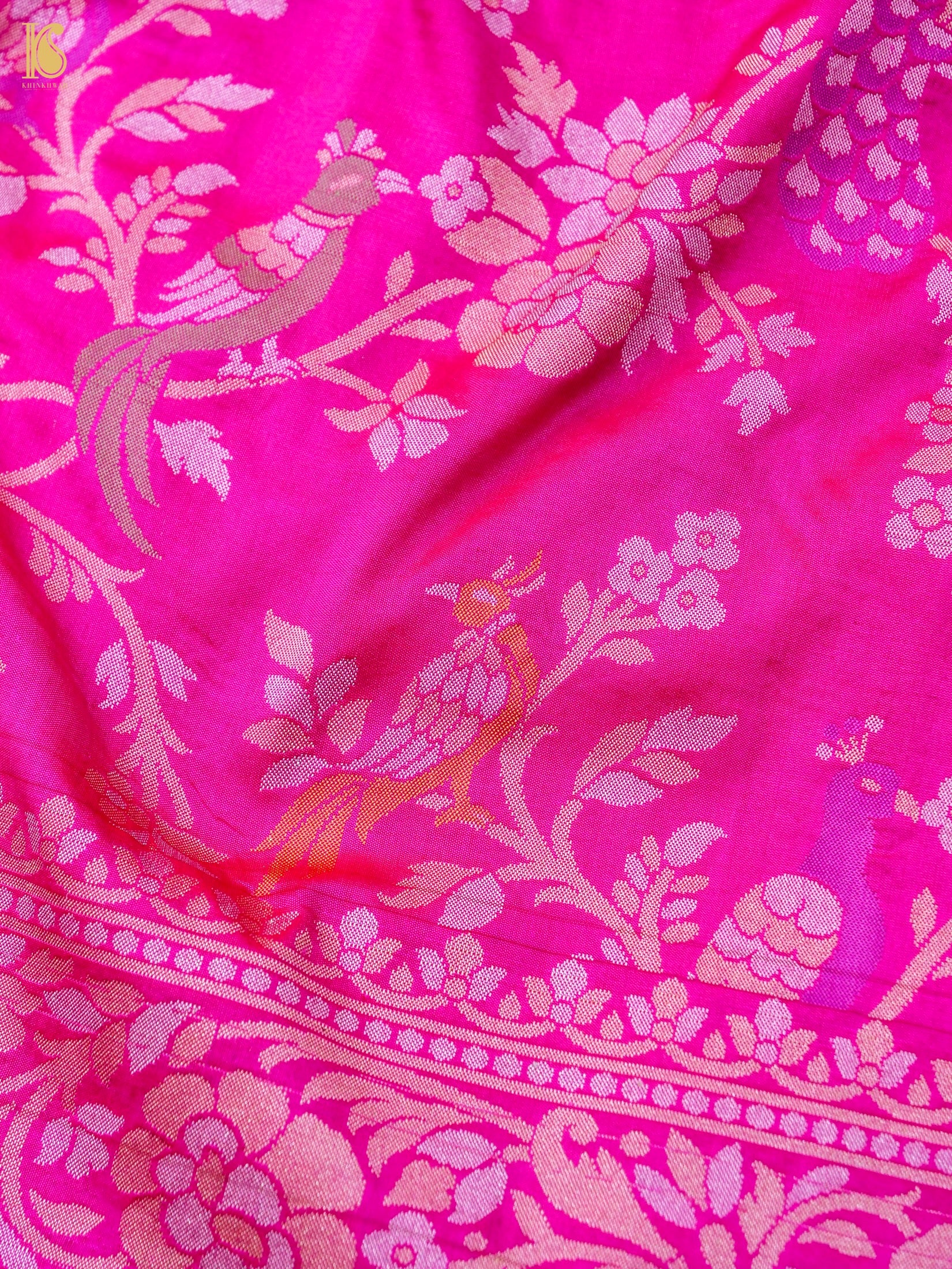 Handloom Katan Silk Pink Banarasi Shikargah Saree