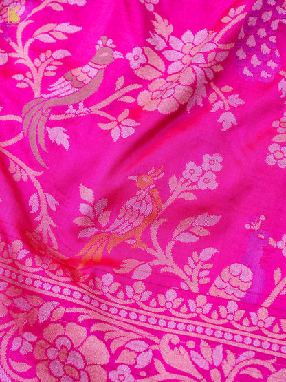 Handloom Katan Silk Pink Banarasi Shikargah Saree