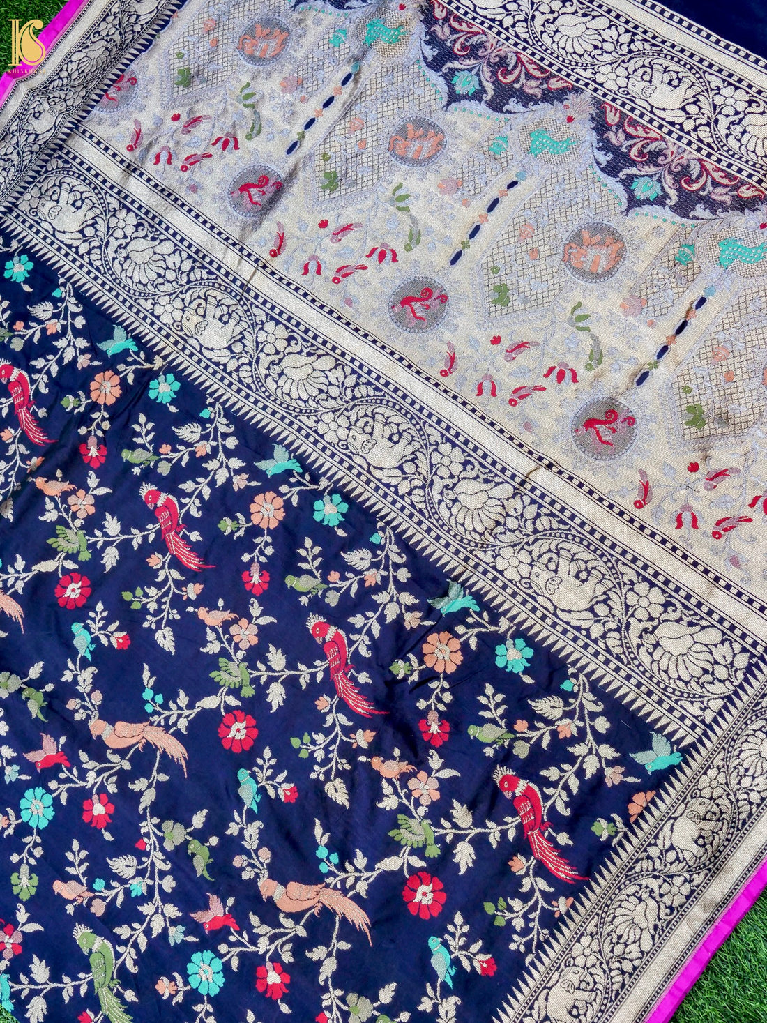 Handloom Katan Silk Blue Banarasi Shikargah Saree