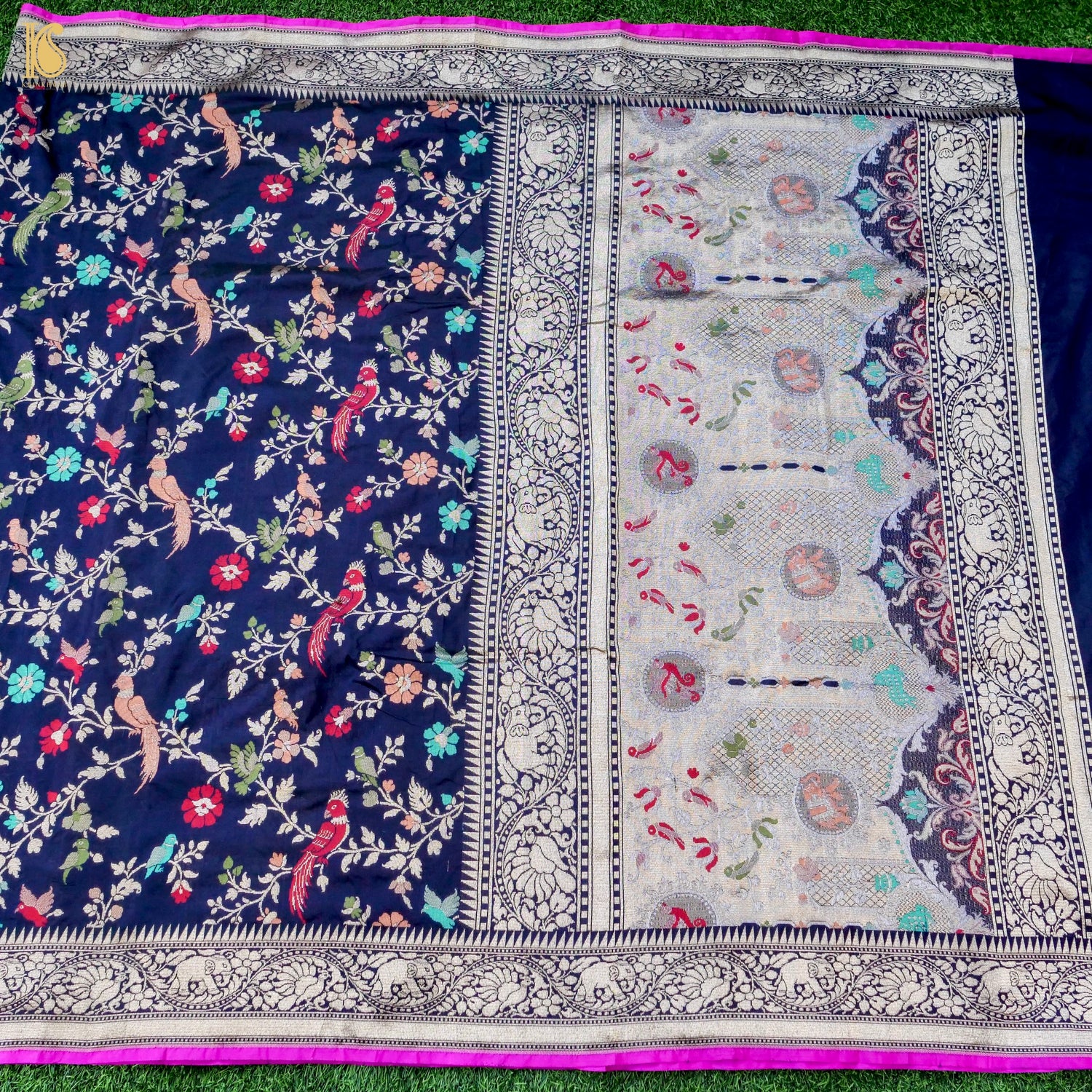Handloom Katan Silk Blue Banarasi Shikargah Saree