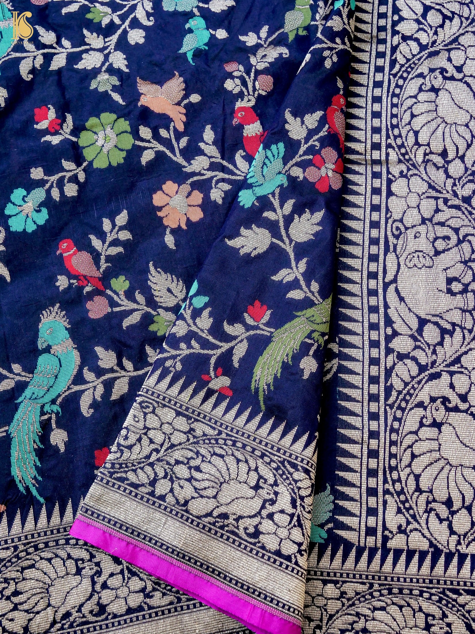 Handloom Katan Silk Blue Banarasi Shikargah Saree