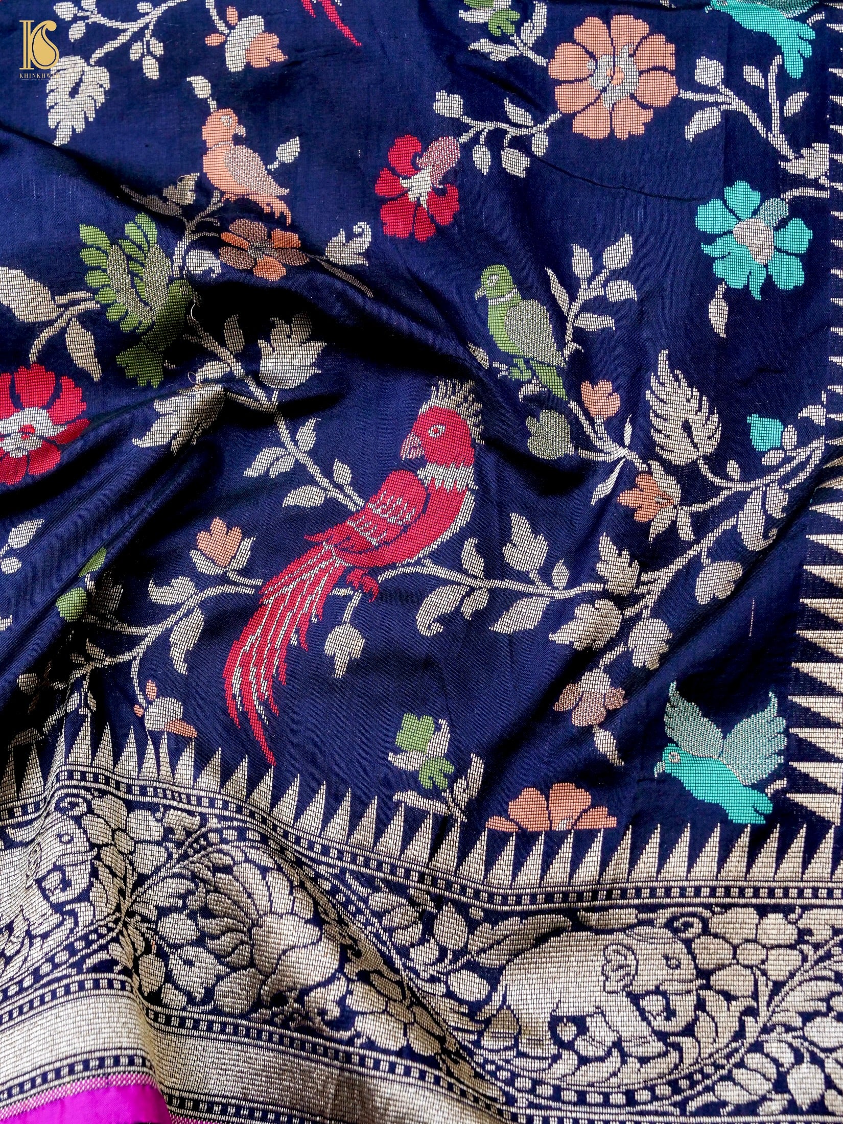 Handloom Katan Silk Blue Banarasi Shikargah Saree