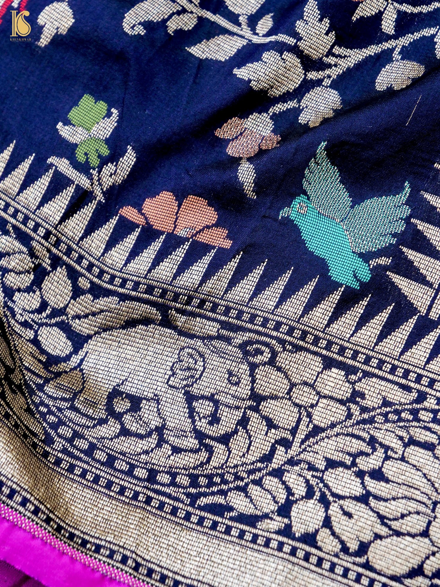 Handloom Katan Silk Blue Banarasi Shikargah Saree