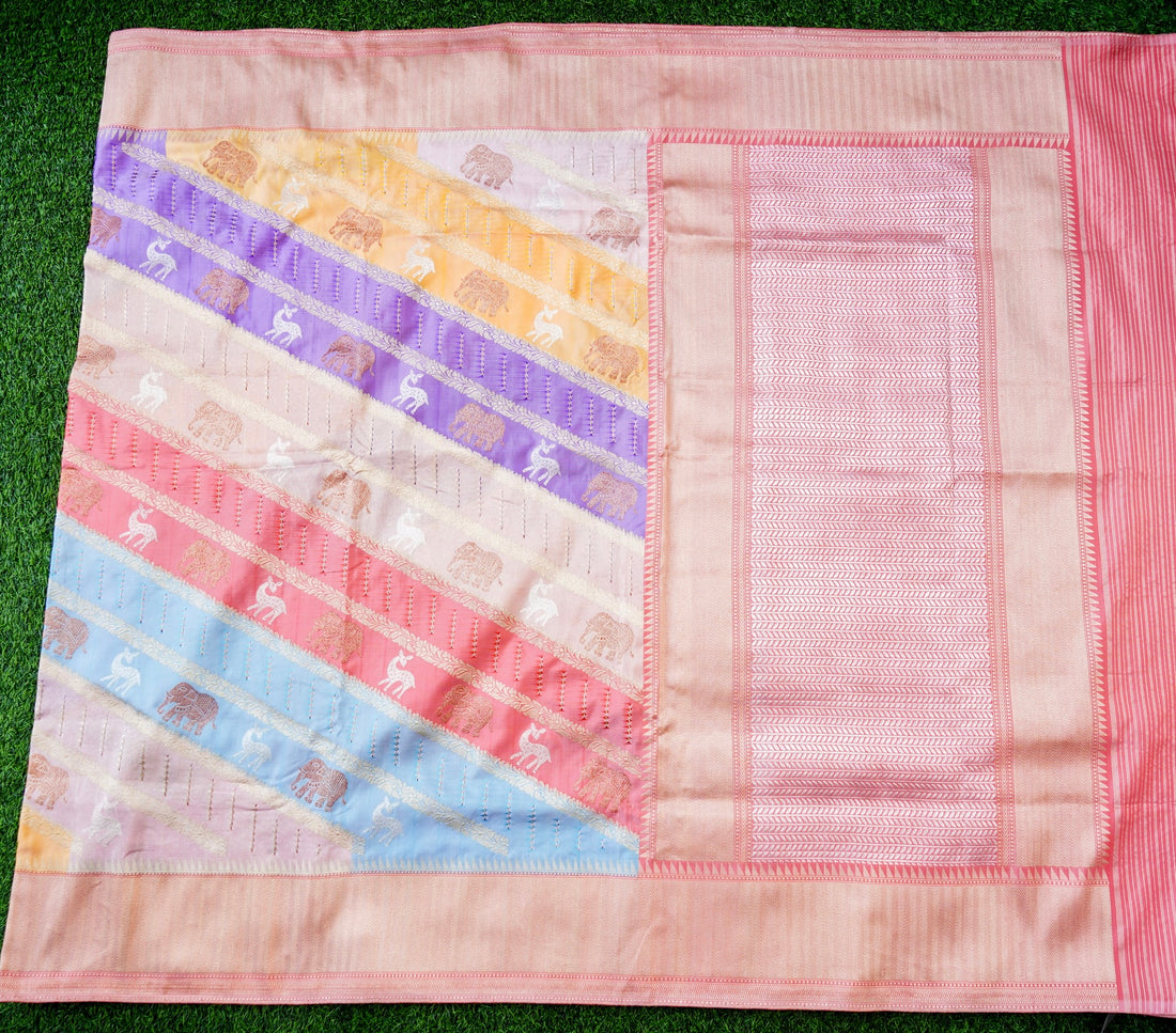 Handloom Banarasi Katan Silk Rangkat Pastel Saree