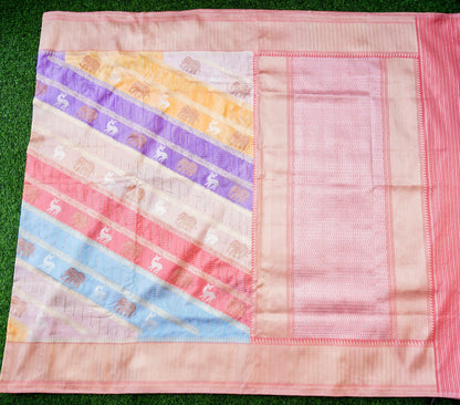 Handloom Banarasi Katan Silk Rangkat Pastel Saree