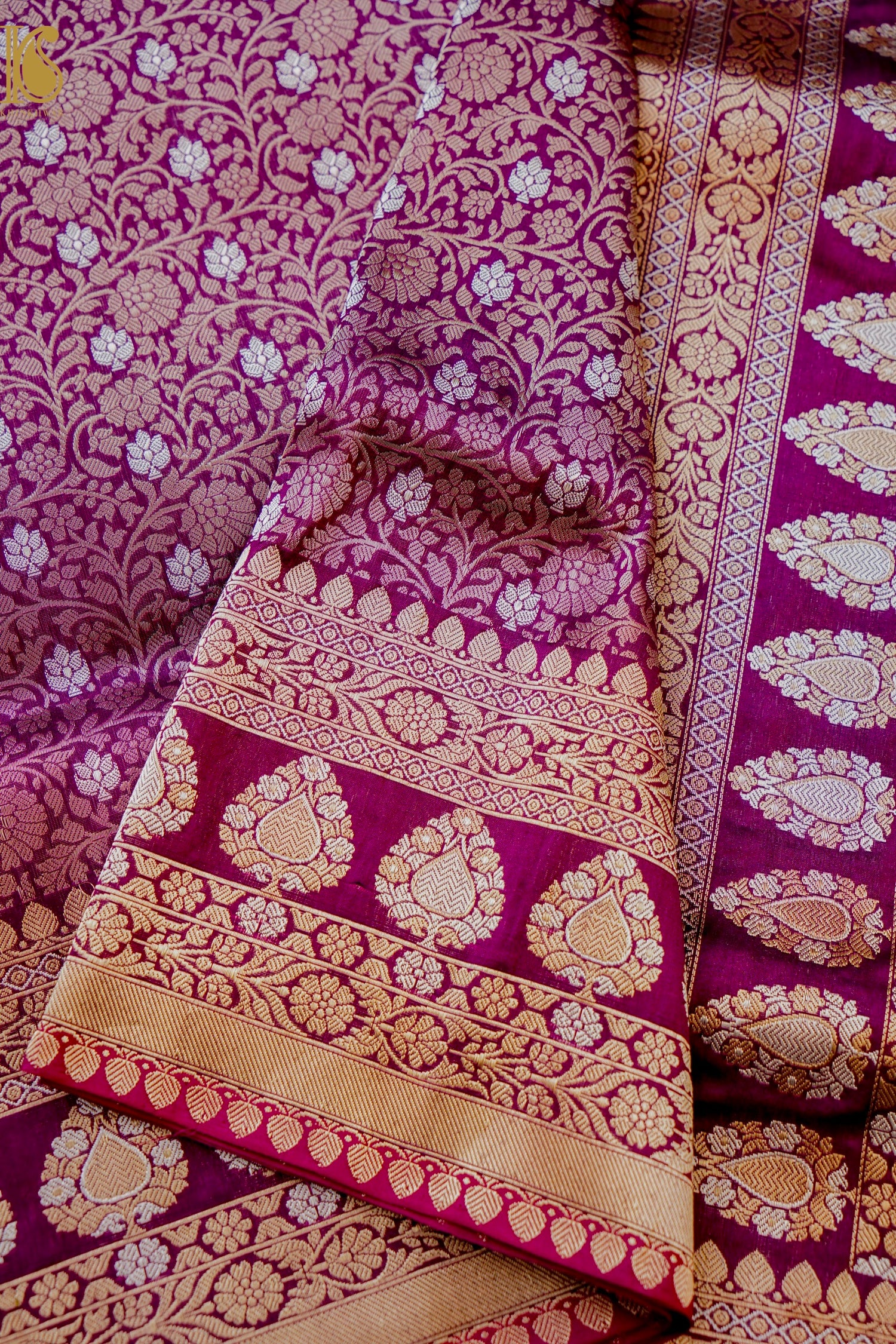 Handloom Banarasi Silk Meena Brocade Saree with Kadwa Border