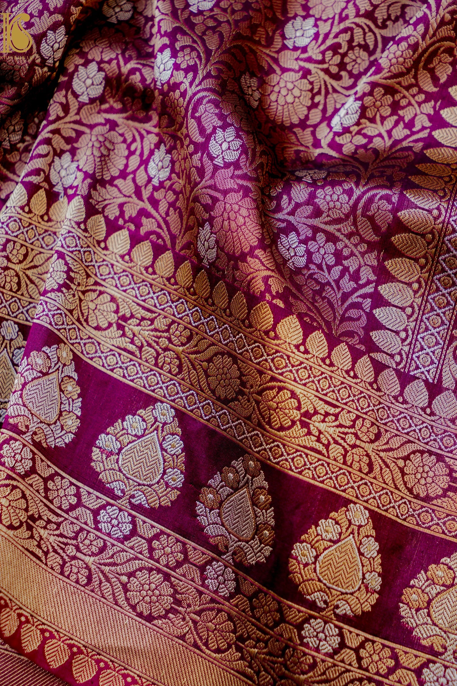 Handloom Banarasi Silk Meena Brocade Saree with Kadwa Border