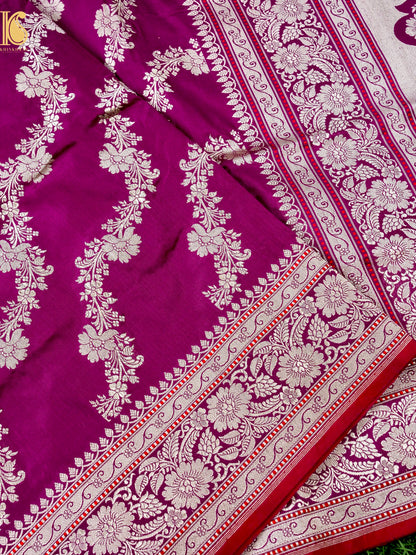 Pure Katan Silk Handloom Banarasi Kadwa Fullari Bel Saree
