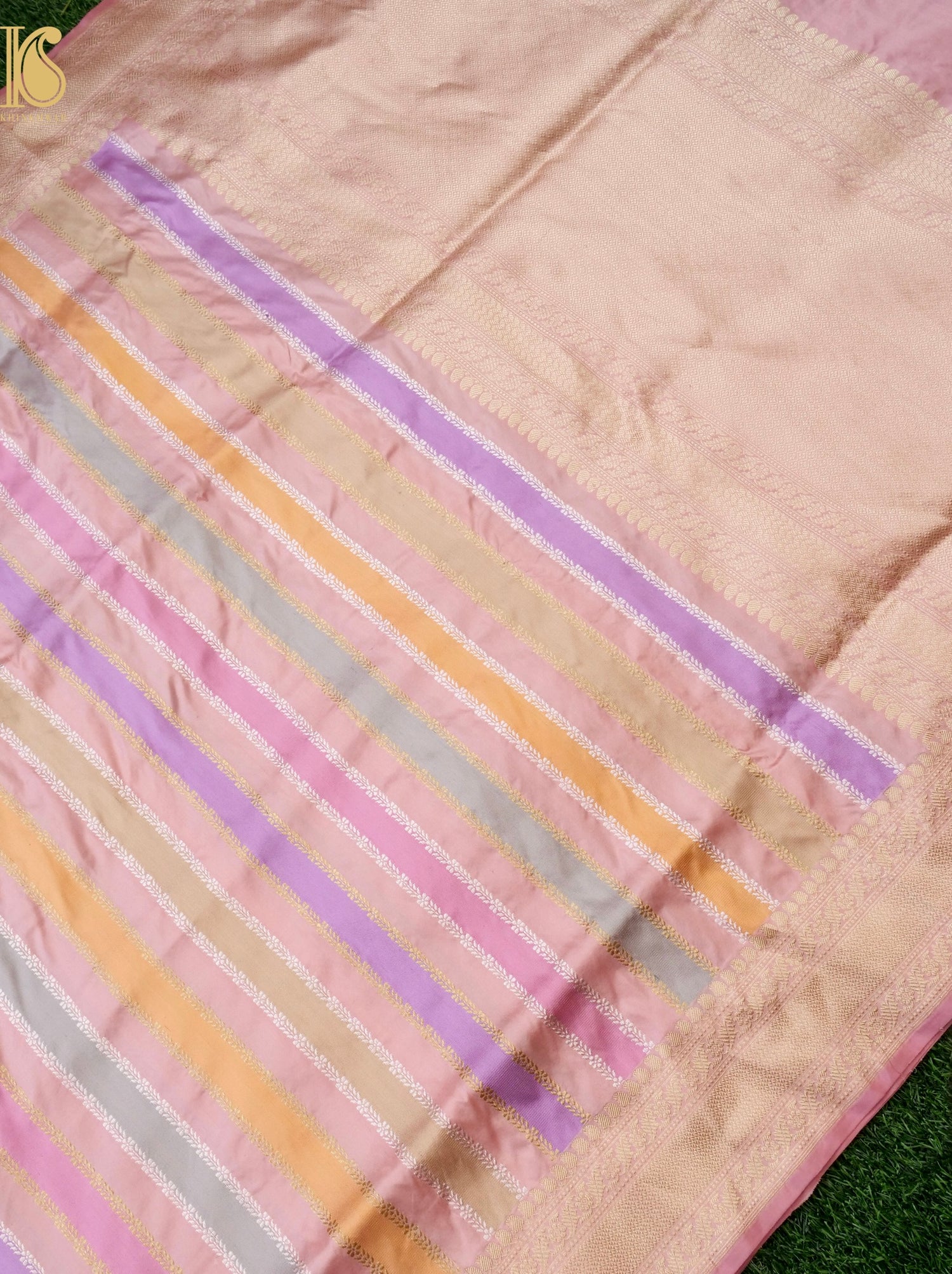 Handloom Banarasi Pure Katan Silk Rangkat Stripe Saree
