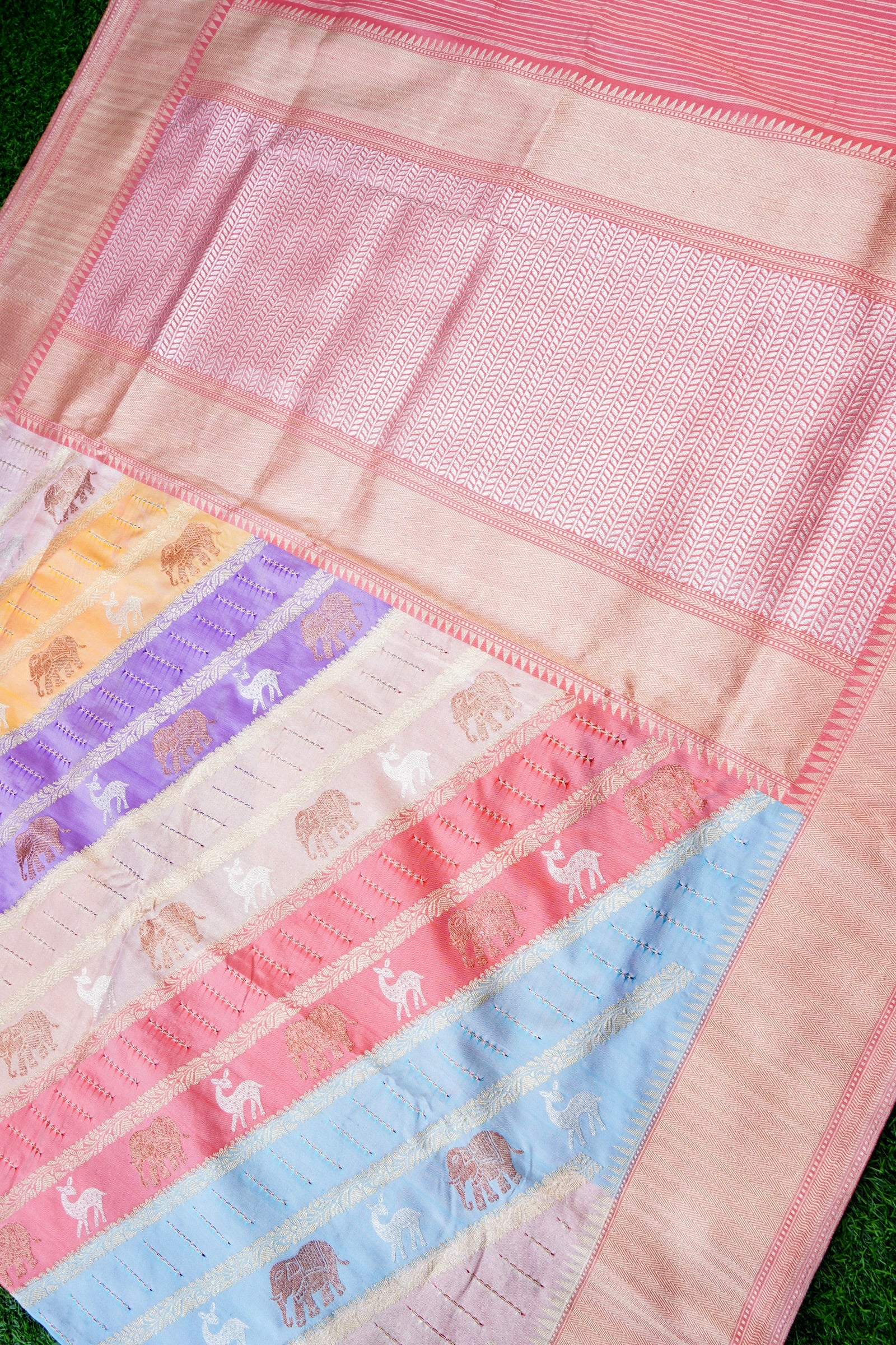 Handloom Banarasi Katan Silk Rangkat Pastel Saree