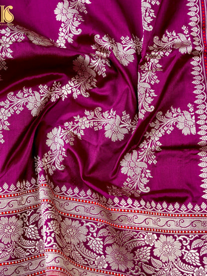 Pure Katan Silk Handloom Banarasi Kadwa Fullari Bel Saree