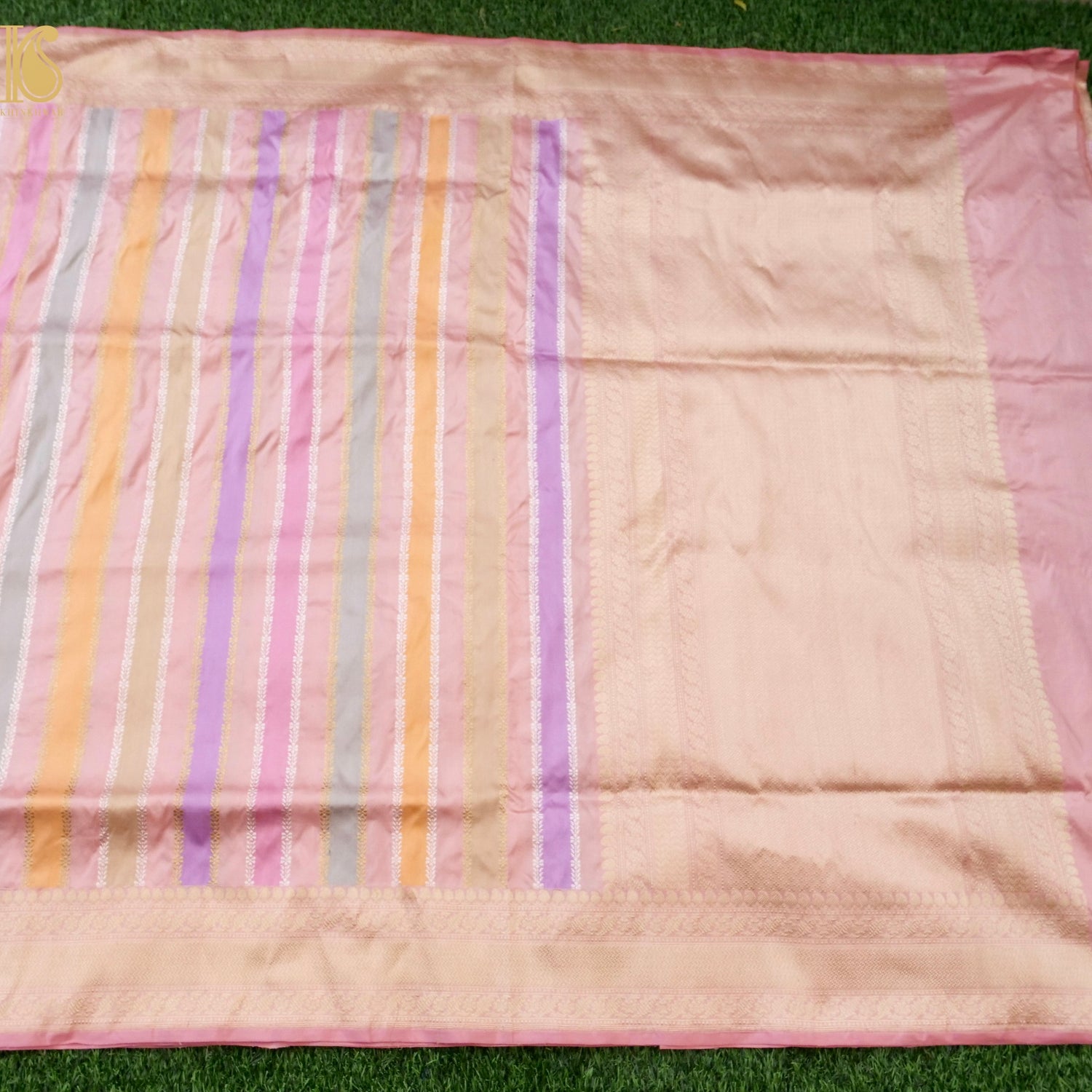 Handloom Banarasi Pure Katan Silk Rangkat Stripe Saree