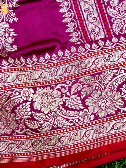 Pure Katan Silk Handloom Banarasi Kadwa Fullari Bel Saree