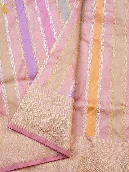 Handloom Banarasi Pure Katan Silk Rangkat Stripe Saree