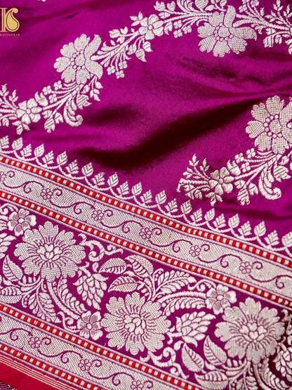 Pure Katan Silk Handloom Banarasi Kadwa Fullari Bel Saree