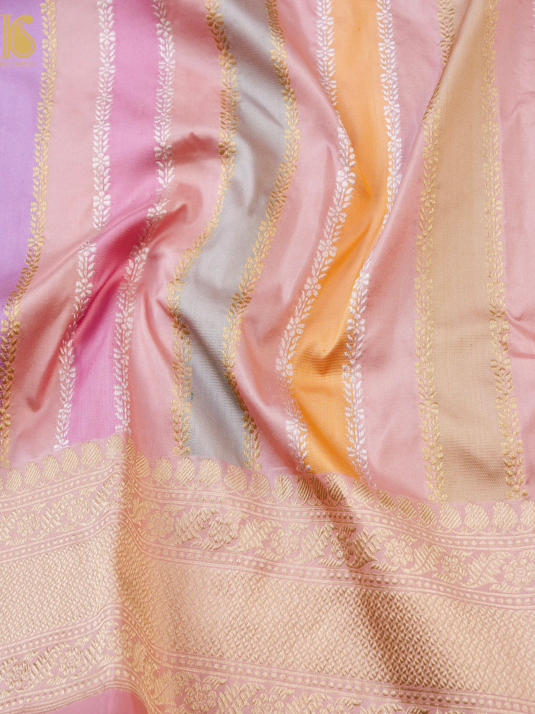 Handloom Banarasi Pure Katan Silk Rangkat Stripe Saree