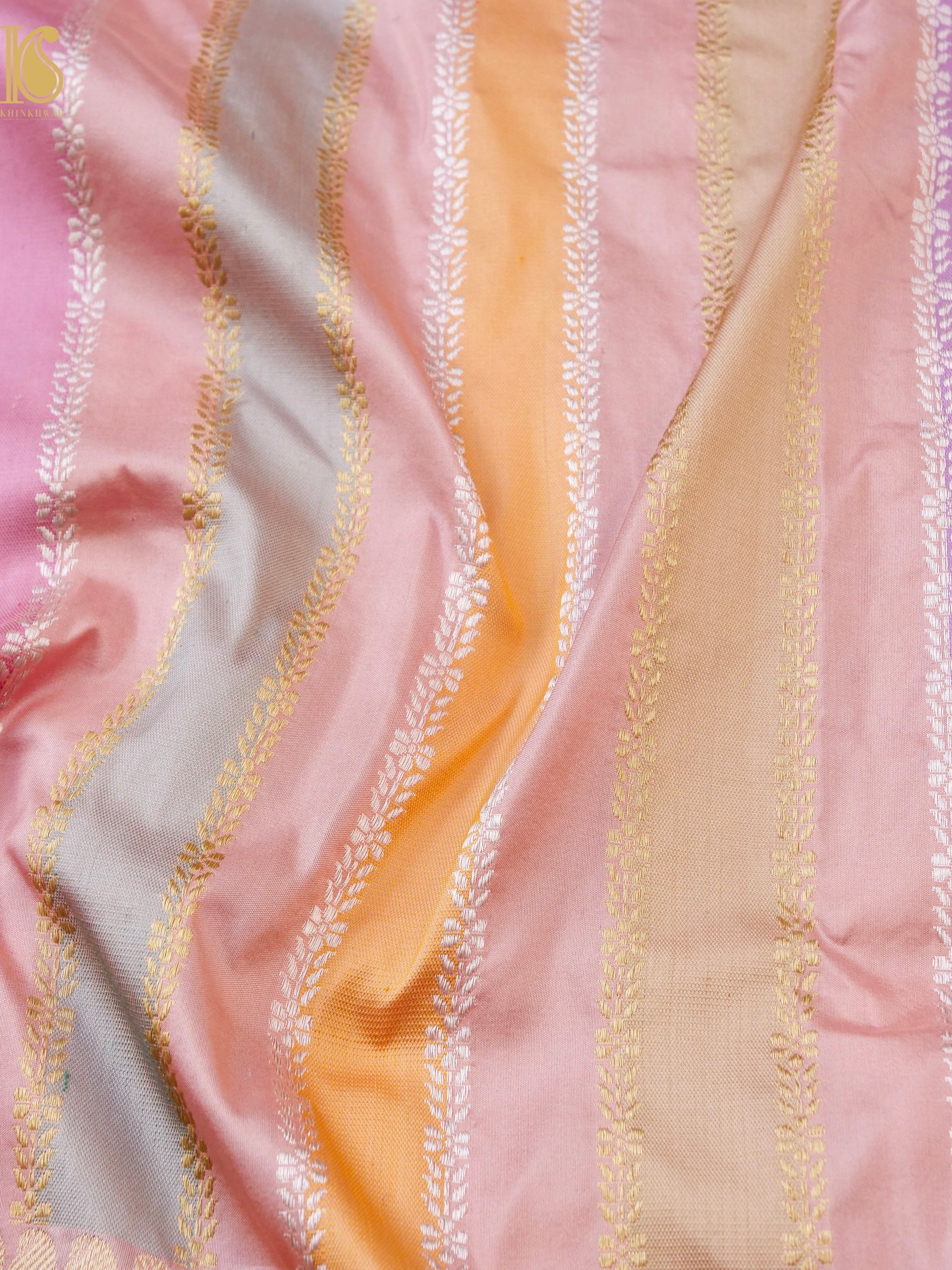 Handloom Banarasi Pure Katan Silk Rangkat Stripe Saree