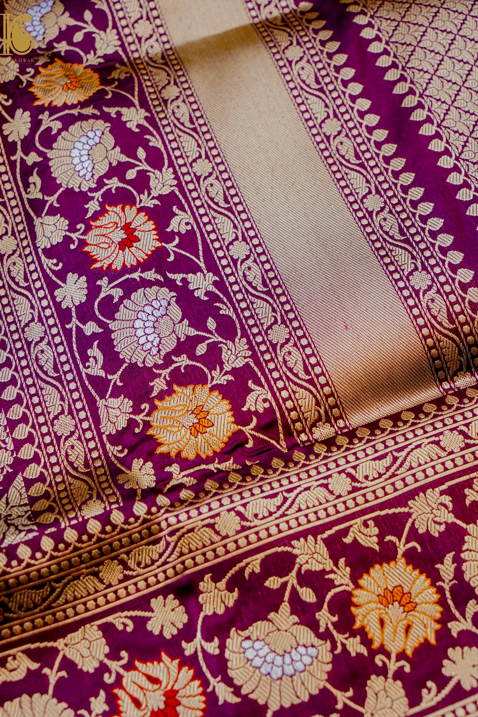 Handloom Banarasi Silk Meena Brocade Saree with Kadwa Border