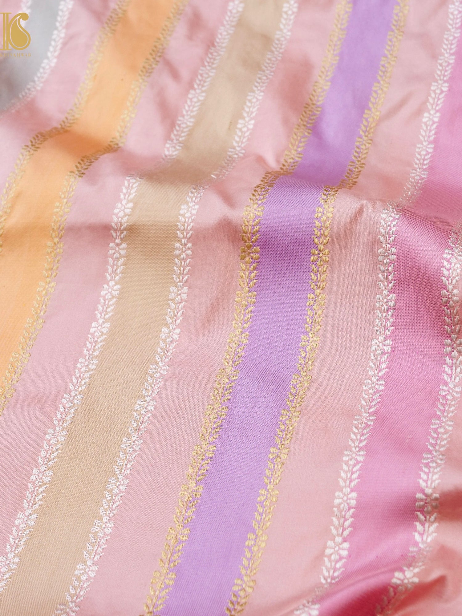 Handloom Banarasi Pure Katan Silk Rangkat Stripe Saree