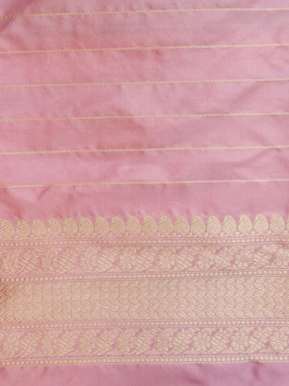 Handloom Banarasi Pure Katan Silk Rangkat Stripe Saree