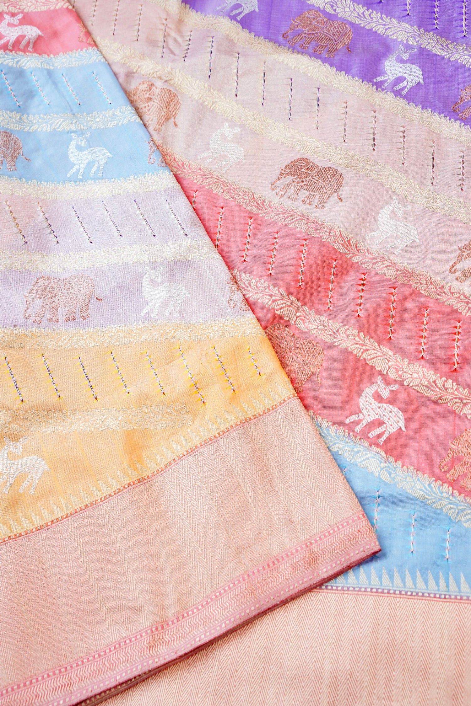 Handloom Banarasi Katan Silk Rangkat Pastel Saree