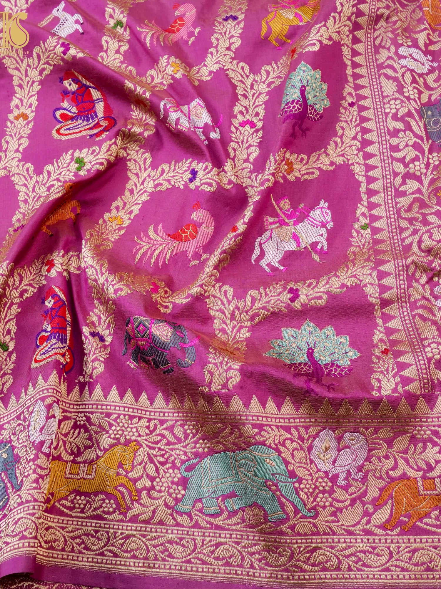 Handwoven Banarasi Katan Silk Kadwa Shikargah Saree
