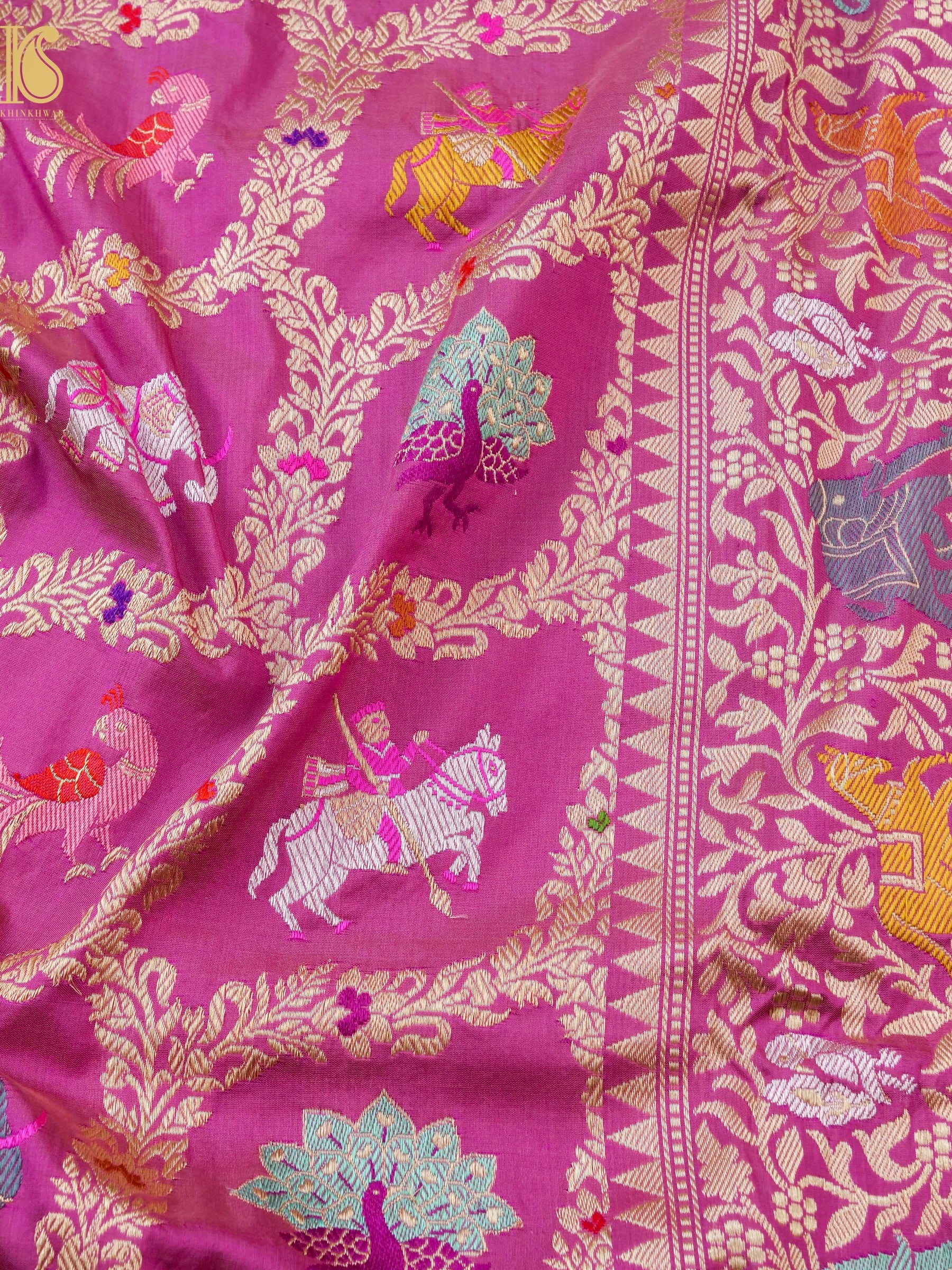 Handwoven Banarasi Katan Silk Kadwa Shikargah Saree