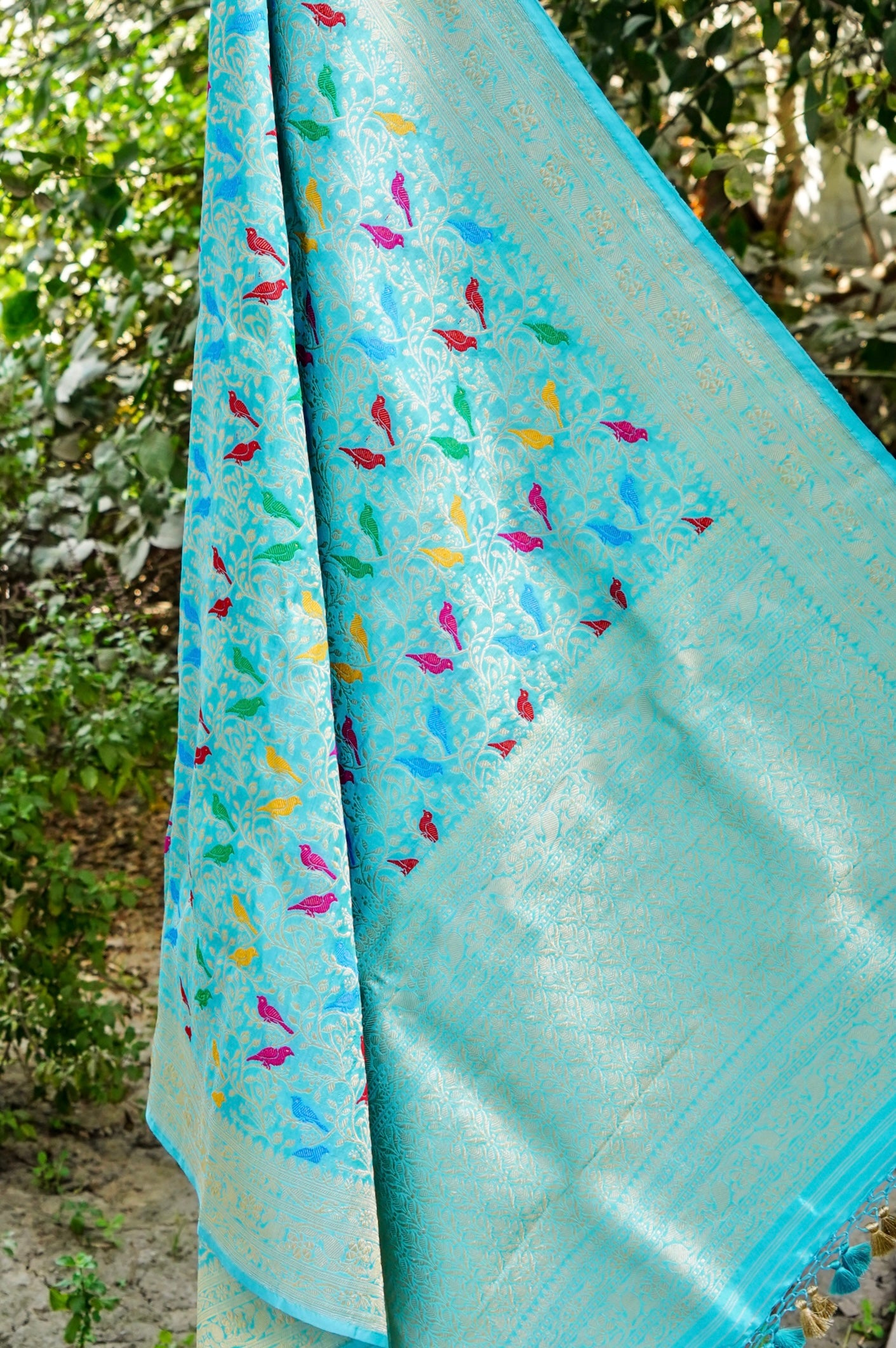 Handloom Banarasi Katan Silk Chidiya Dupatta