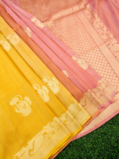 Handloom Banarasi Tussar by Georgette Silk Kadwa Saree - Khinkhwab