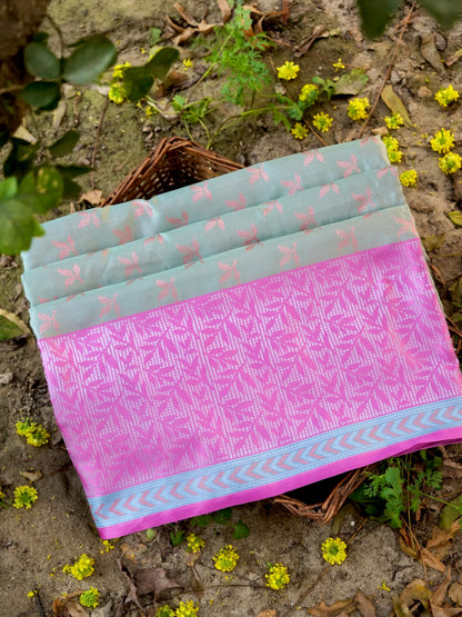 Handloom Banarasi Silk Sateen Tanchoi Saree with Skirt Border - Khinkhwab