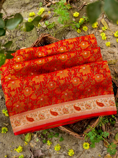 Handloom Banarasi Silk Sateen Tanchoi Saree with Resham - Khinkhwab