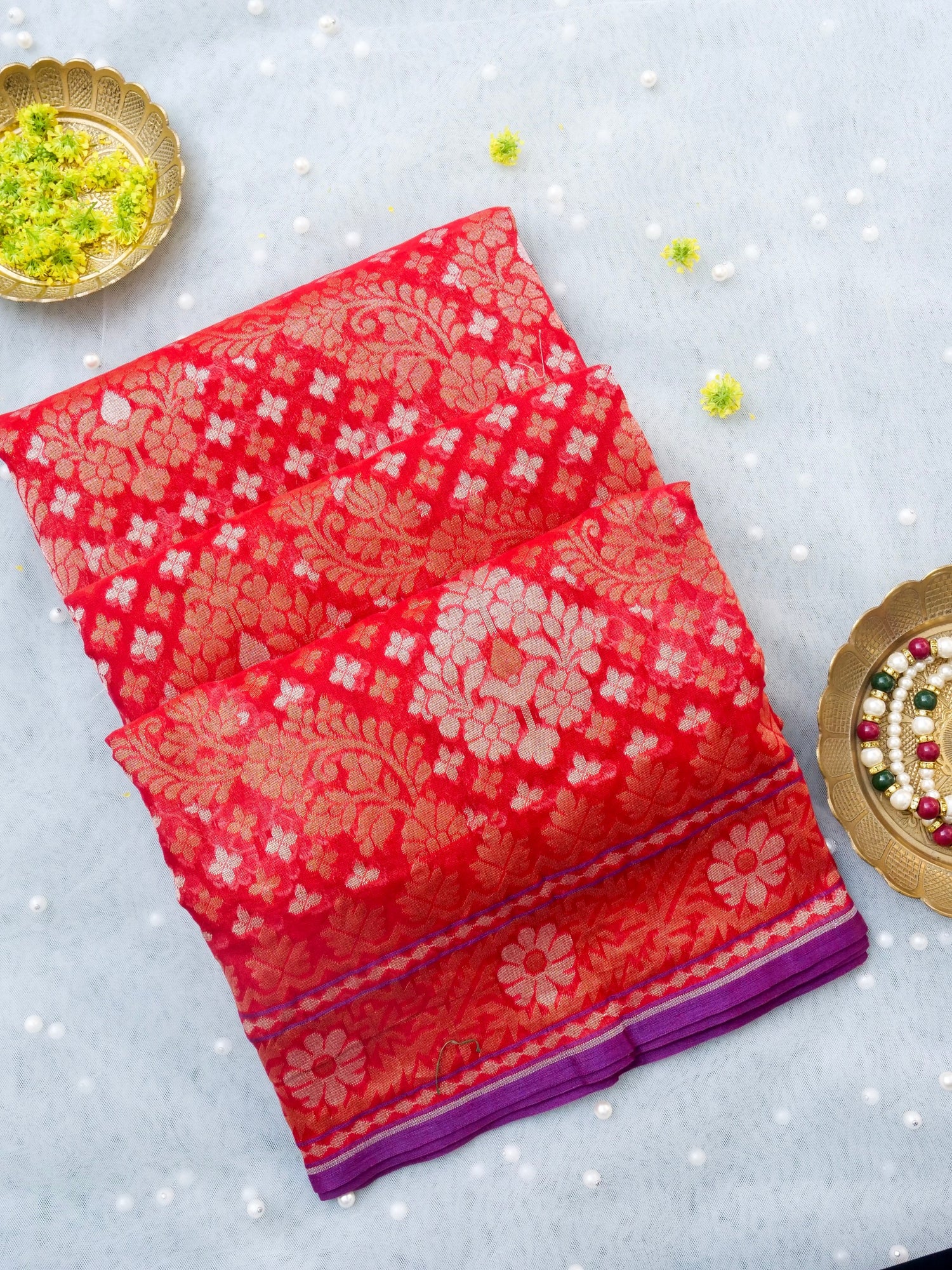 Banarasi Cotton Handloom Jamdani Ektara Saree - Khinkhwab