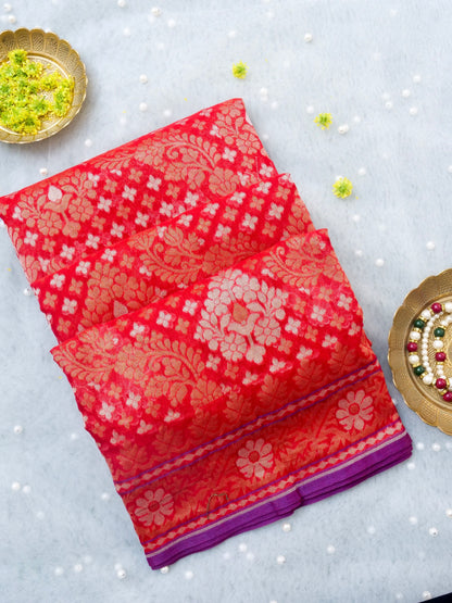 Banarasi Cotton Handloom Jamdani Ektara Saree - Khinkhwab