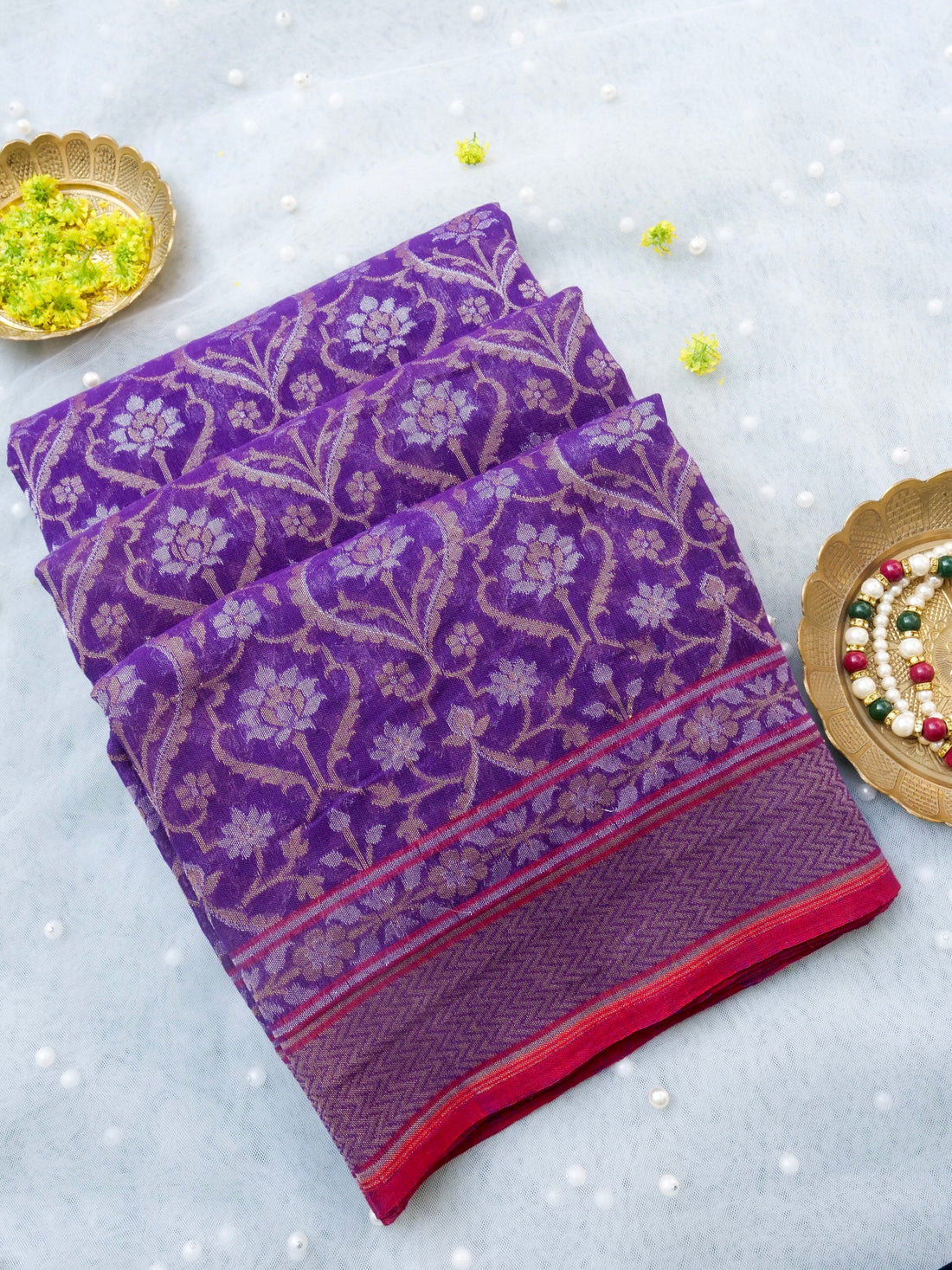 Banarasi Cotton Handloom Jamdani Ektara Saree - Khinkhwab