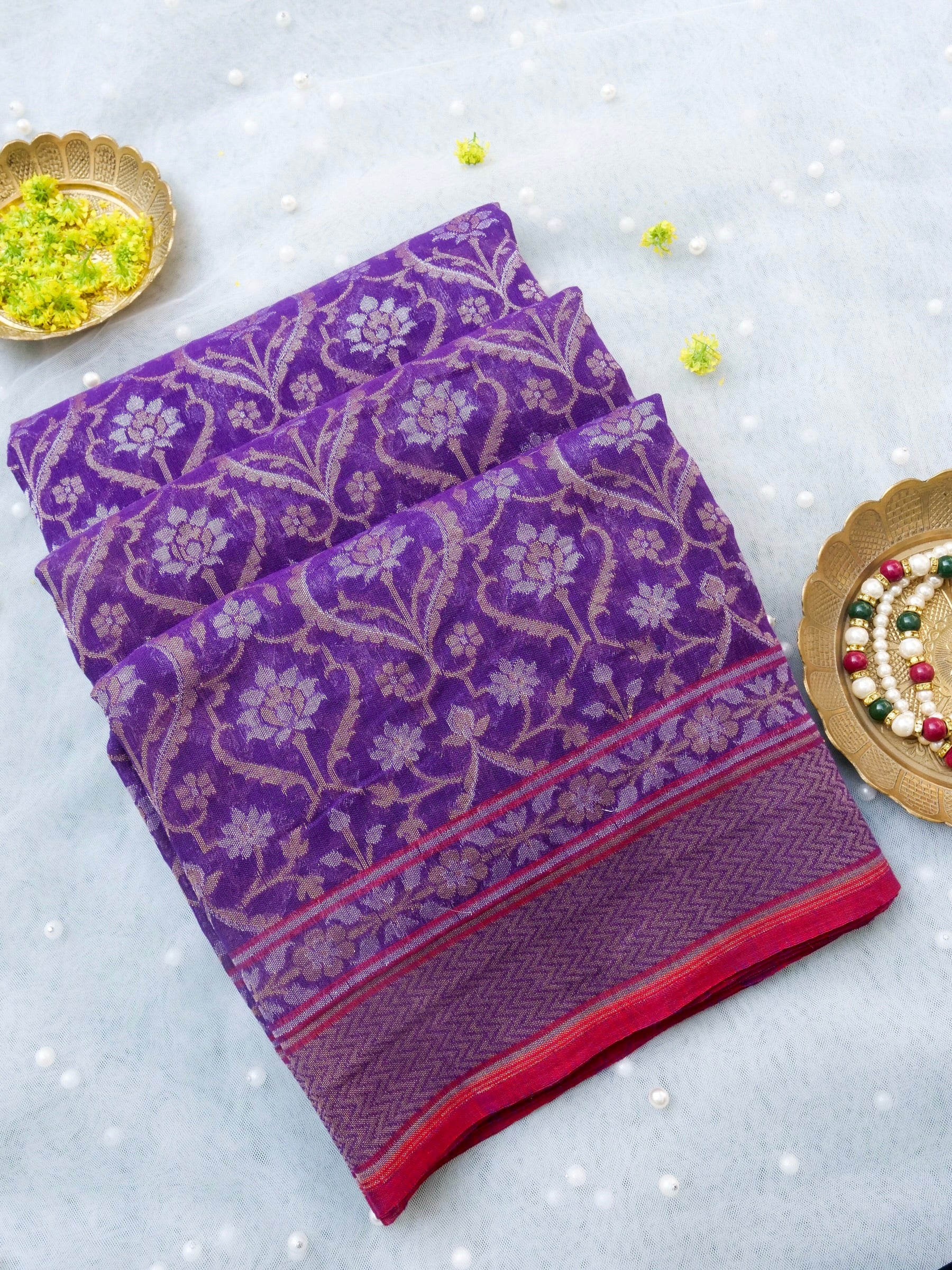 Banarasi Cotton Handloom Jamdani Ektara Saree - Khinkhwab