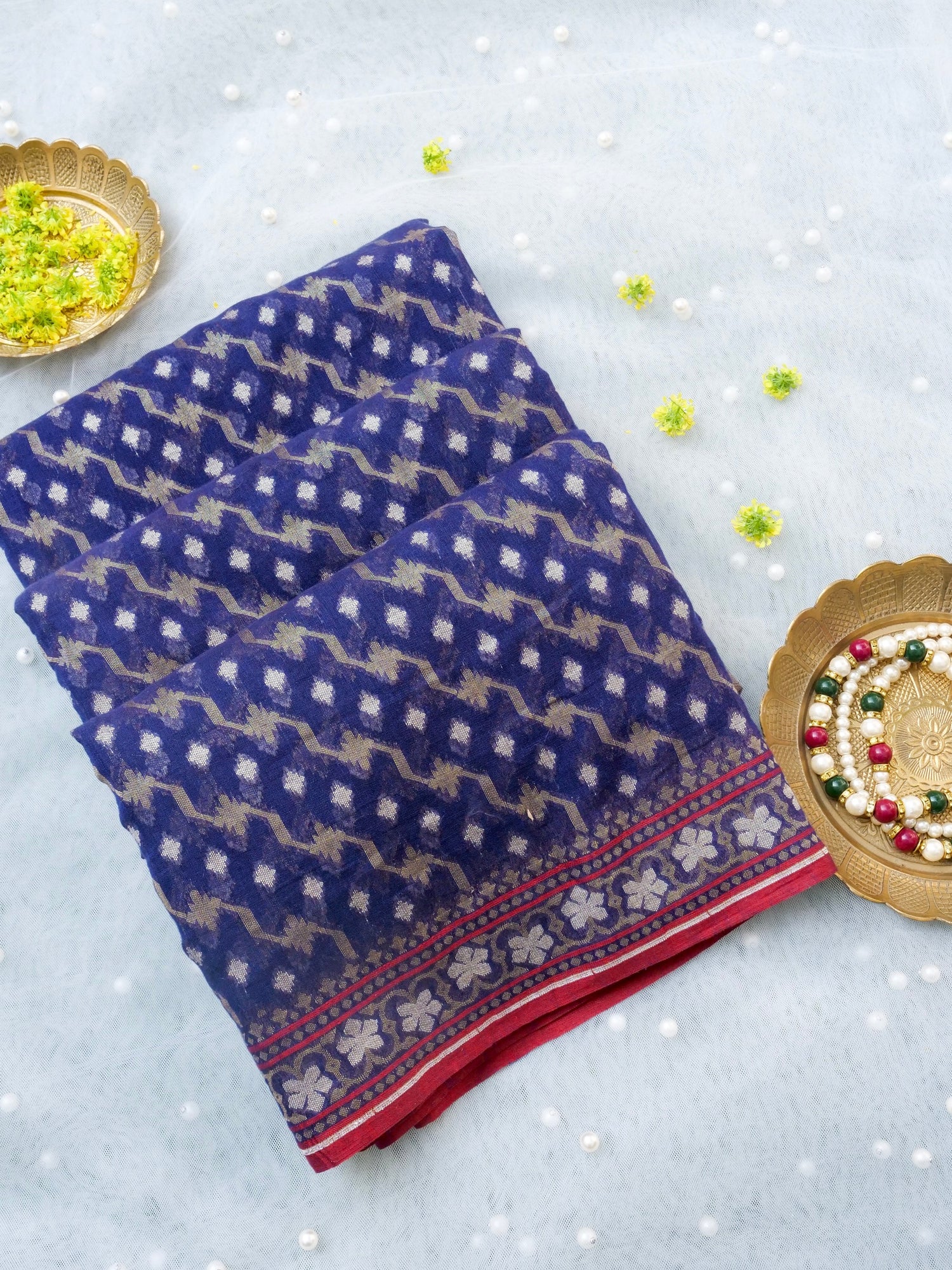Banarasi Cotton Handloom Jamdani Ektara Saree - Khinkhwab